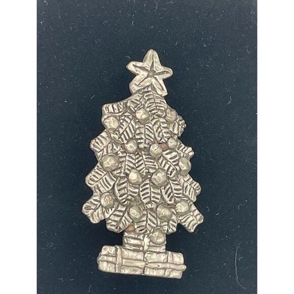 Silver Tone Christmas Tree Presents Brooch 2.5" - Picture 1 of 8